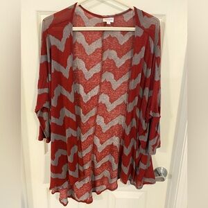 Lularoe Small Gray & Red Chevron Kimono